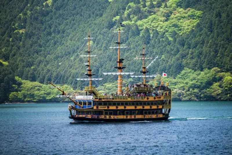 Hakone pirate ship cruise across Lake Ashi, a scenic highlight on Hakone Mount Fuji tours