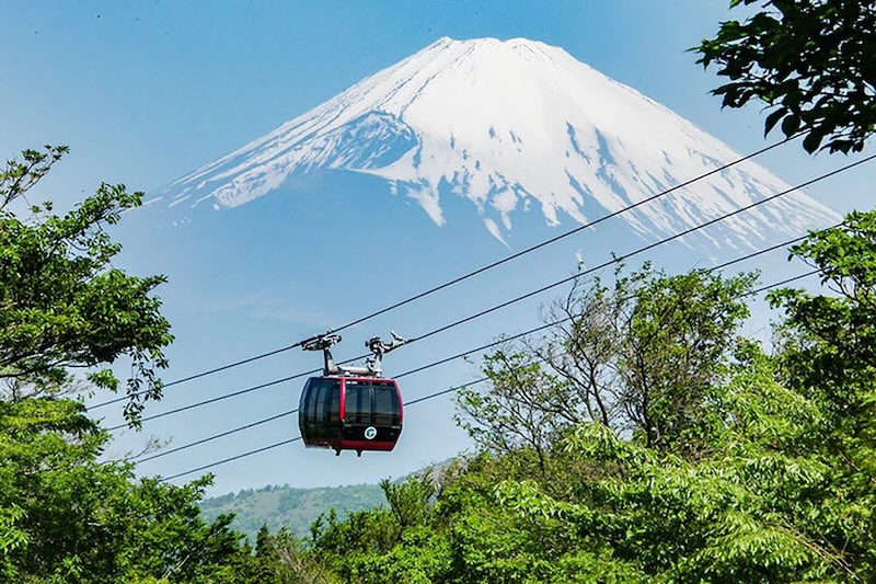 Hakone Ropeway cable car offering panoramic volcanic views on a Mount Fuji tour from Tokyo